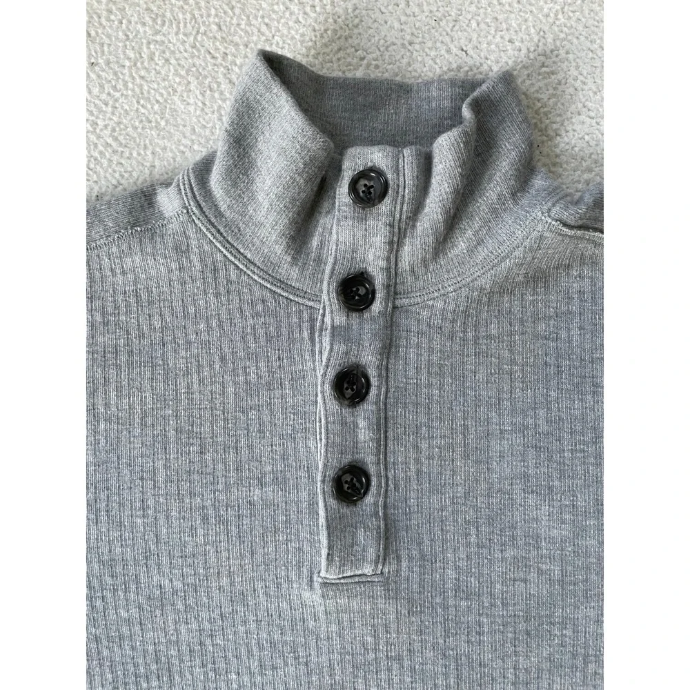 Banana Republic Mens Medium Pullover Gray Ribbed Mock Neck Henley Cotton Sweater
